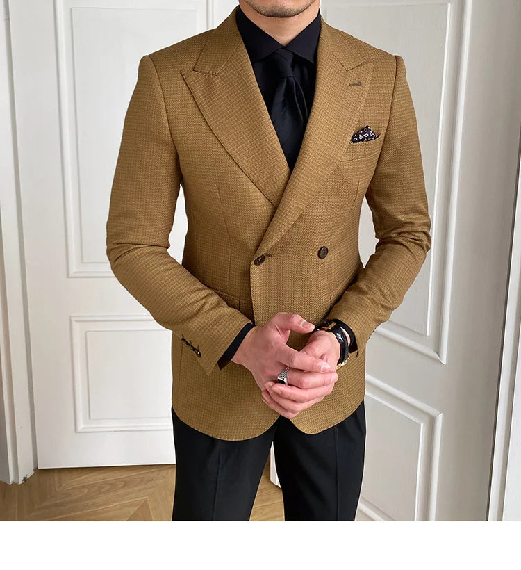 Rétro Double Boutonnage Blazer Hombre Manteau Décontracté Mince À Manches Longues Gentleman Costume Blazers Chaquetas Hombre De Vestir
