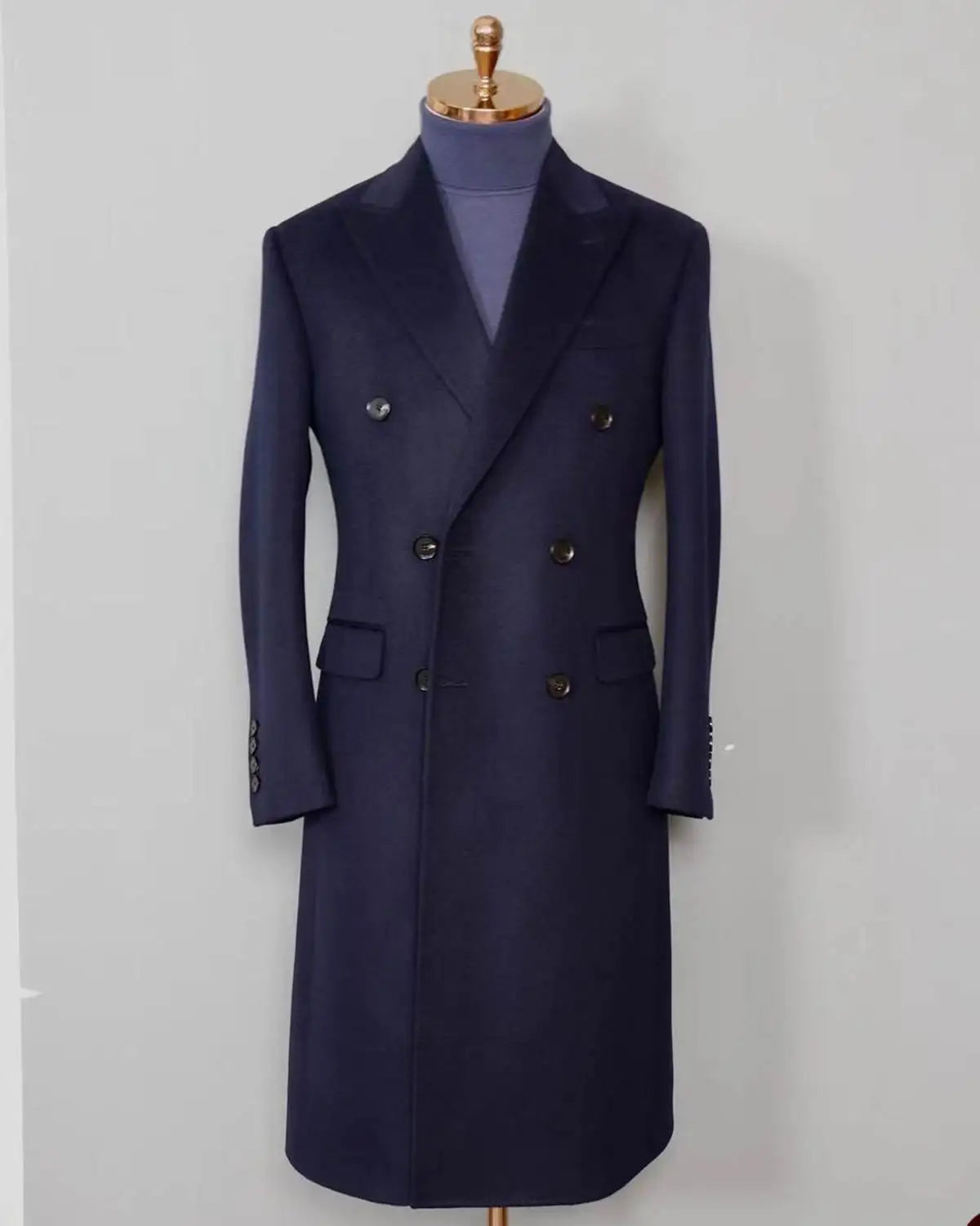 Classic Autumn Men Long Jacket Peaked Lapel Double Breasted Blazer Business Slim Fit Custom Made Only Coat