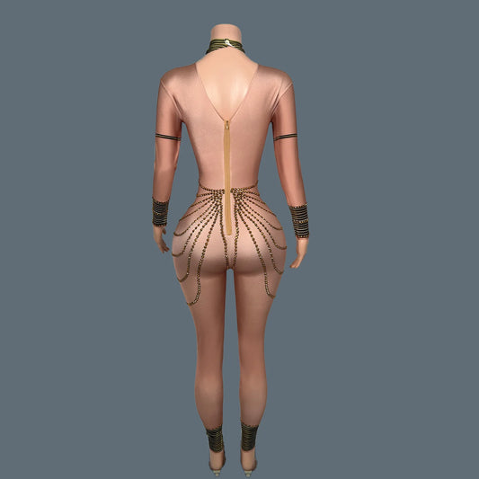 Fashion Club Dancer Pole Dancing Stage Jumpsuit  Acrobatic Women Jumpsuit Shine Rhinestones Showgirl Performance Costumes