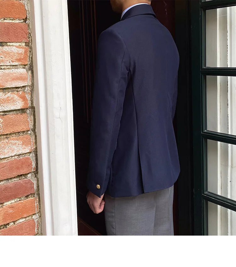Blazer de estilo británico para hombre, traje ajustado de dos piezas con doble botonadura, color liso, informal y moderno.