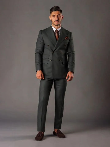 Dark Gray Jacket Sets Wedding Suits For Men Double Breasted 2 Pieces Outfit Slim Custome Large Size Tuxedo Grooms Dress