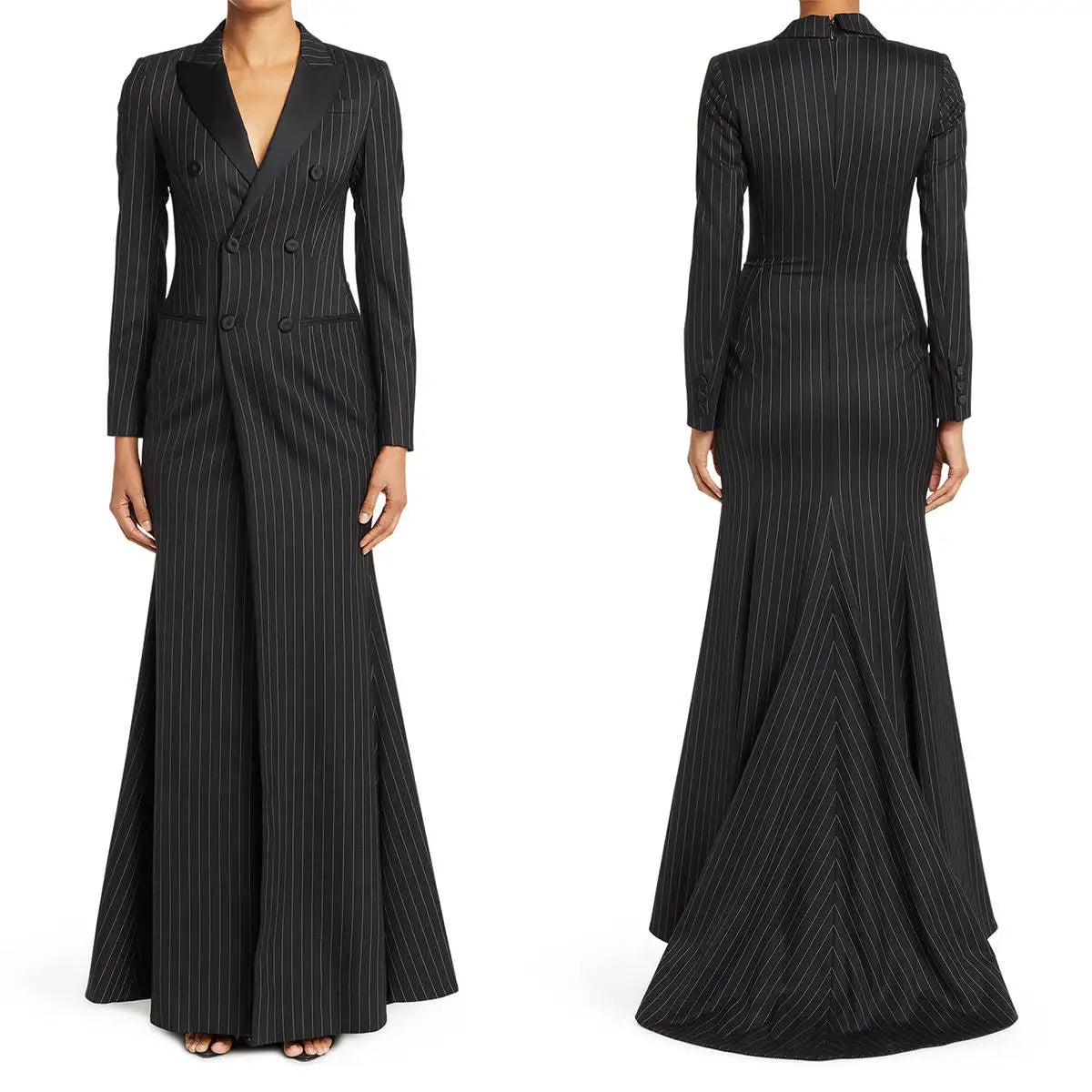 Robe blazer longue vintage pour femme, coupe slim, rayée, pardessus, croisé, personnalisé, tenue de soirée, une pièce