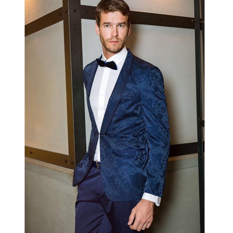 Costume 2 pièces bleu marine pour homme, blazer en jacquard, pantalon, un bouton, revers en pointe, smoking, costume de marié moderne pour homme 
