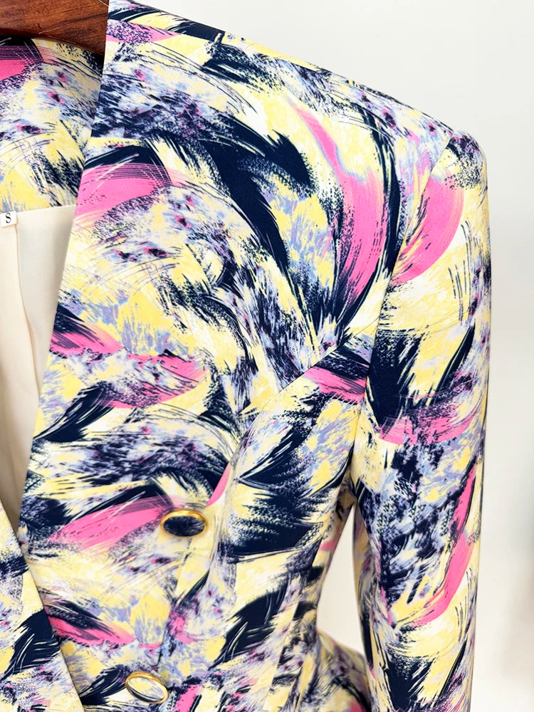 Designer Jacket Women's Gorgeous Feather Printed Collarless Blazer