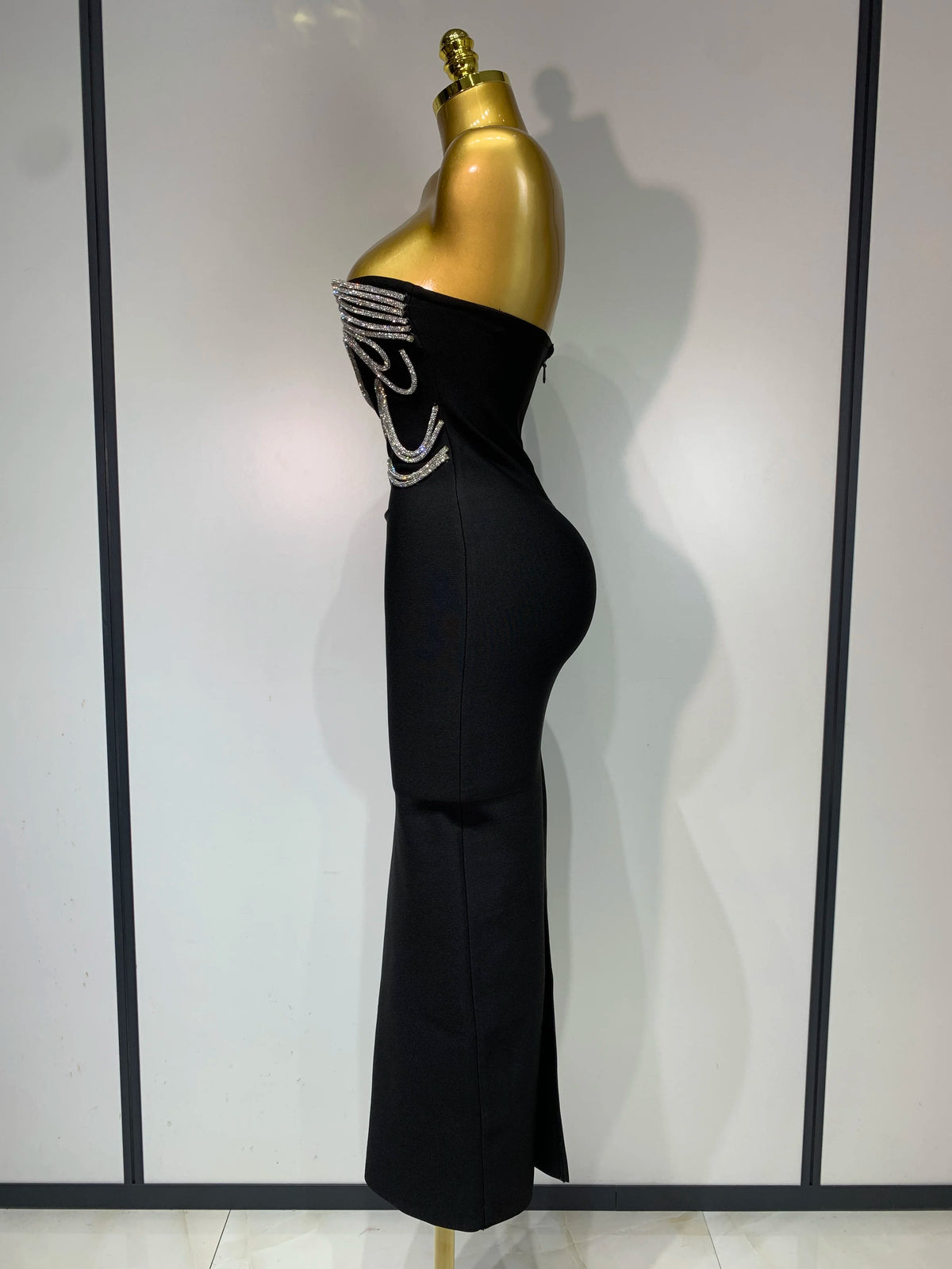 Women Sexy Strapless Diamond Lines Bodycon Bandage Long Dress Celebrity Red Carpet Dress Elegant Evening Birthday Party Dresses