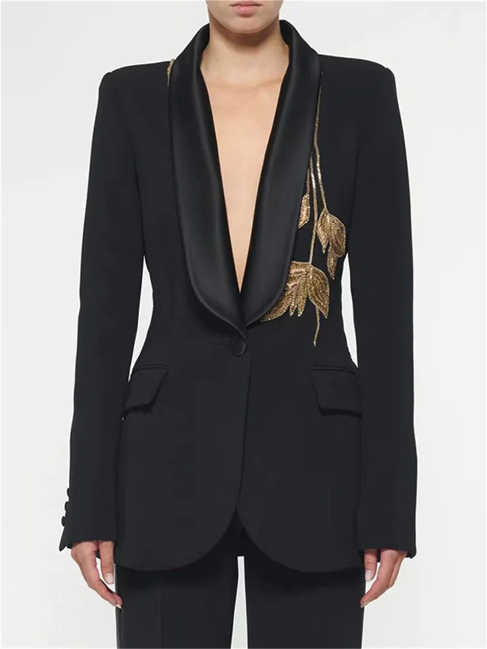 Elegant Black Beaded Two-Piece Women's Suit with Flared Pants – Perfect for Spring and Summer Events