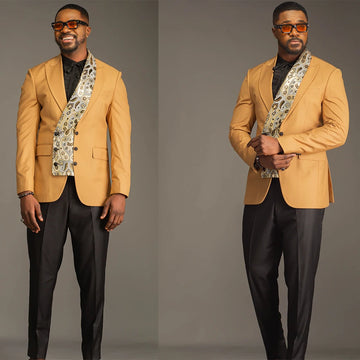 Retro Men’s Suit Peaked Lapel Tailor-Made Jacquard Jacket 2 Pieces Set Blazer Double Breasted Groom Customized Coat Black Pants