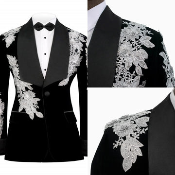 Designer Wedding Tuxedos Appliques Sequins Men Suit Shawl Lapel 1 Piece Set Jacket Party Groom Business Blazers Customized