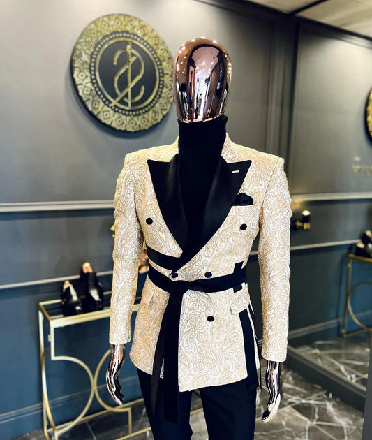 Men Wedding  Blazer Floral Jacquard Coat Peaked Lapel Double Breasted for Male Prom Customize Only Jacket