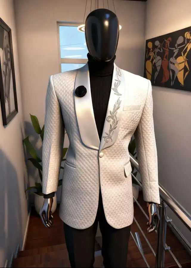 Gentleman Wedding Tuxedos Beaded 2 Pcs Jacket Pants Men Suit Elegant Single Breasted Evening Business Blazer Customized
