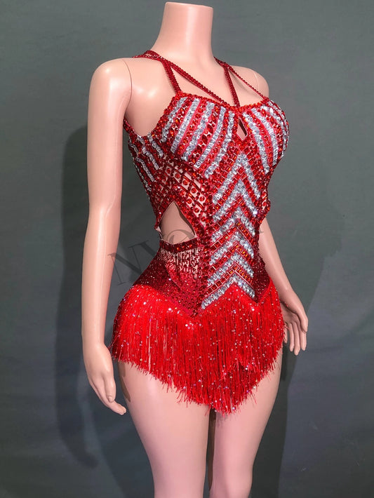 Body à pompons scintillants et strass, tenue de danse sexy ajourée, tenue de discothèque, tenue de scène pour chanteuse et danseuse 