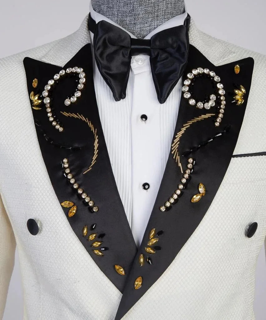 Luxury Men's Suit Peaked Lapel Rhinestone Jacket 1 Piece Tailor-Made Beaded Double Breasted Blazer Customized Only One Coat