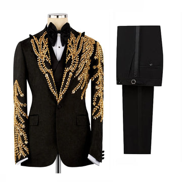 Luxury Men Suit Jacquard 2-Piece Blazer Single Breasted Jacket Beaded Slim Fit Wedding Tuxedo Groom Prom Customized