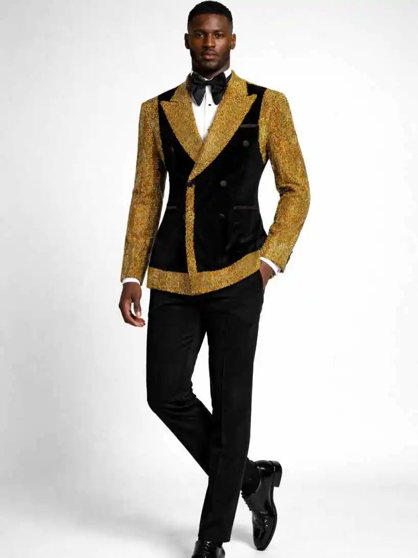 Shining Groom Wedding Tuxedos 2 Pieces Jacket Pants Peaked Lapel Double Breasted Party Prom Banquet Mens Jacket Customized