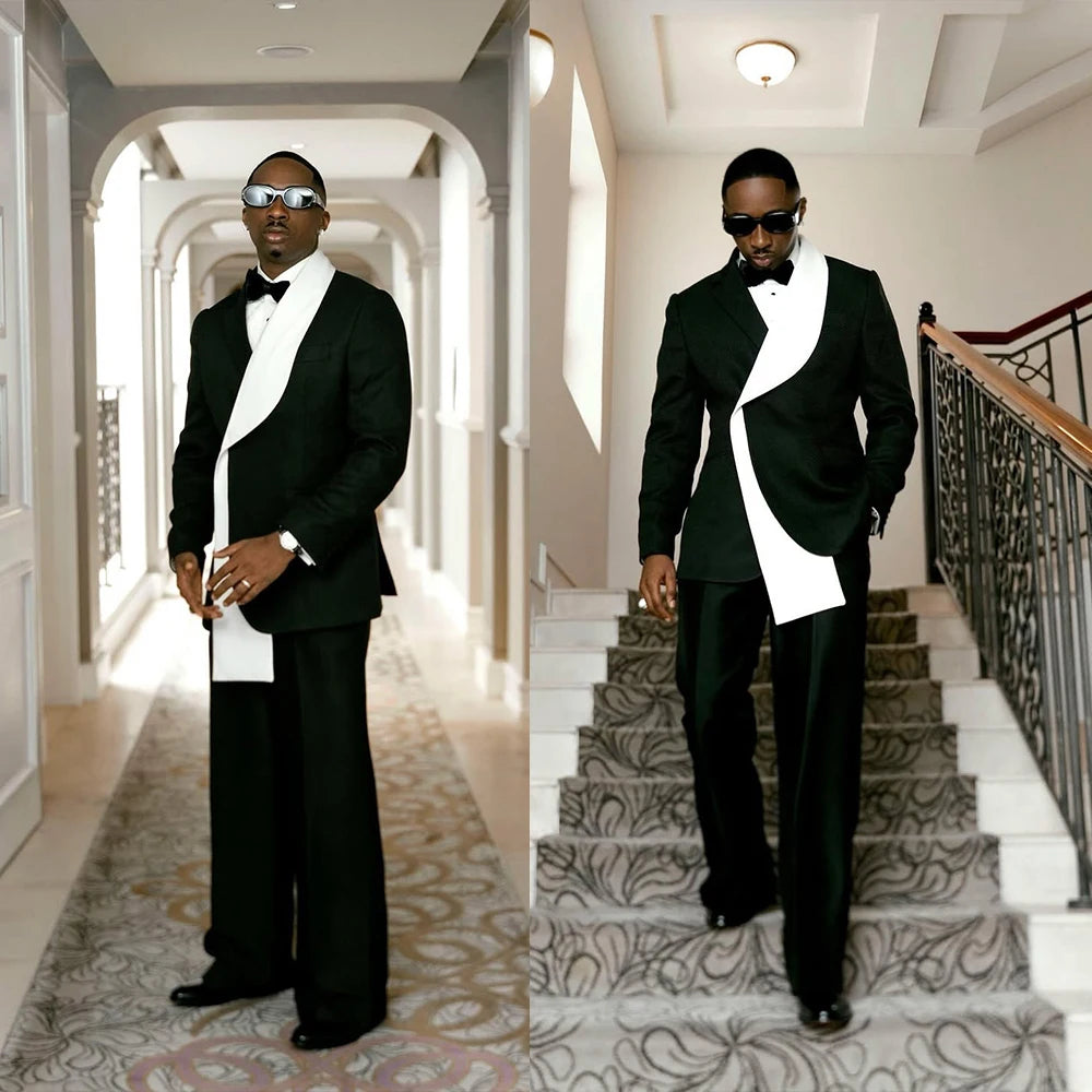 Modern Man Tuxedos Design 2 Pcs Jacket Pants Men Suit Handsome Shawl Lapel Single Breasted Evening Wedding Groom Customized