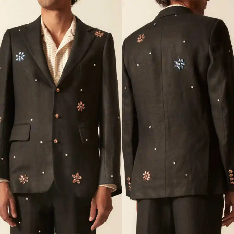 Sparkling  Men's Suits 2 Pieces Jacket Pants Single Breasted Notch Lapel Crystals Prom Ladies Business Office Customized