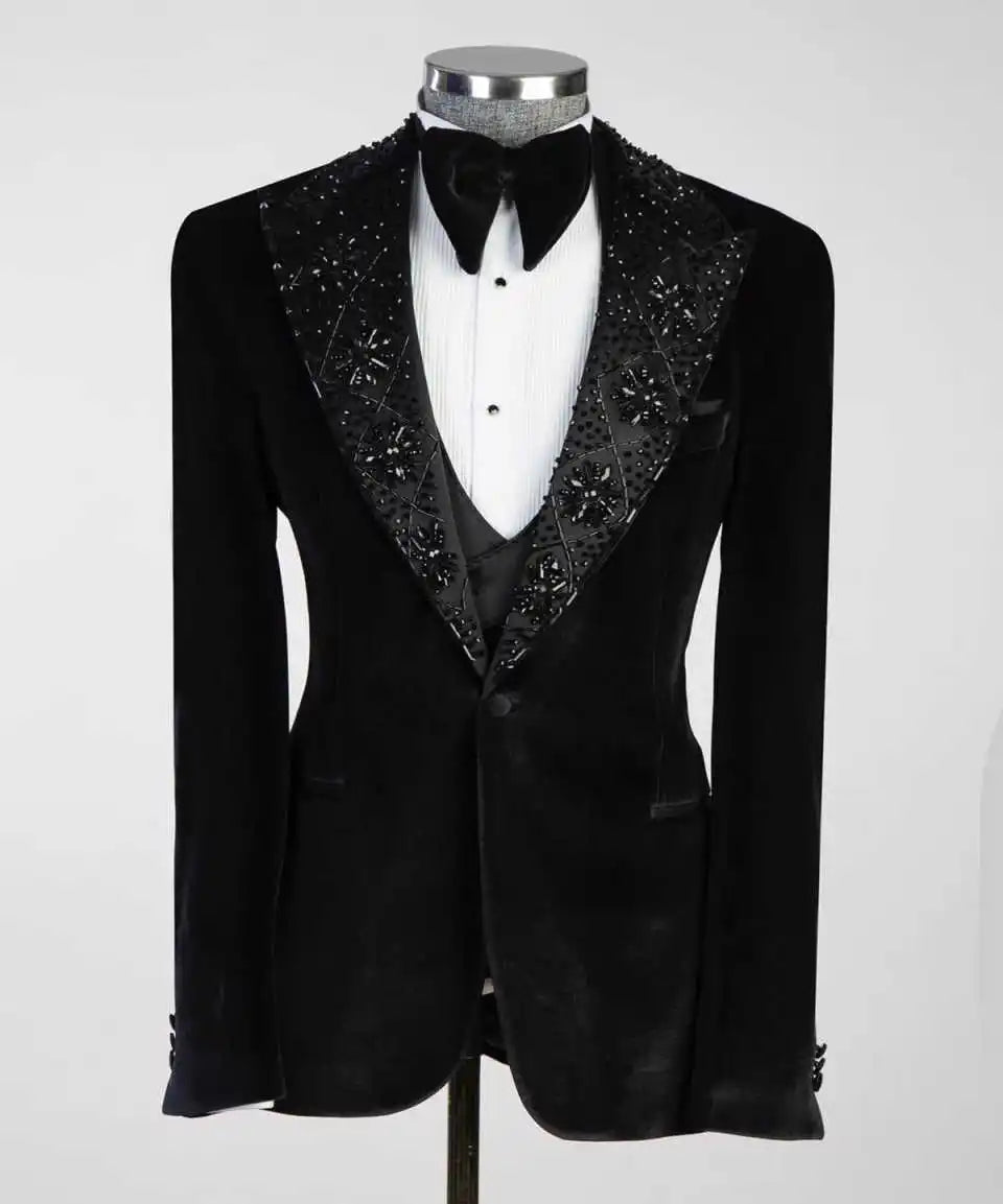 Velvet Wedding Tuxedos 1 Pcs Jacket Peaked Lapel Men Suits Fashion Single Breasted Groom Wear Party Suit Customized