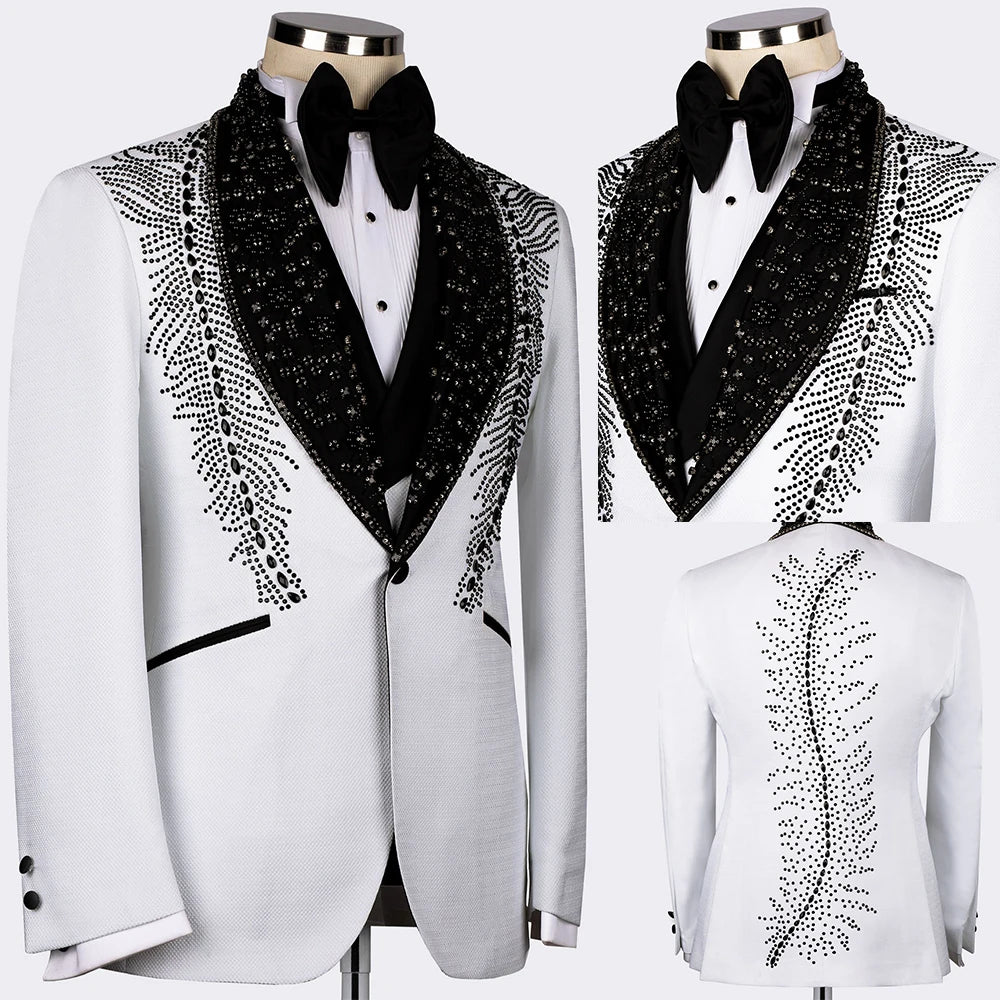 Handsome Men Suits Beading 1 Piece Tailor-Made Rhinestone Jacket Only One Blazer One Button Groom Customized