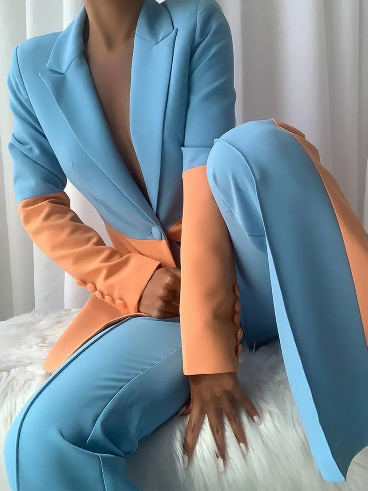 Pantalones de patchwork de color caramelo para mujer, trajes ajustados para fiesta de noche, oficina, ropa de mujer para boda, vestido holgado de pierna ancha, 2 piezas 