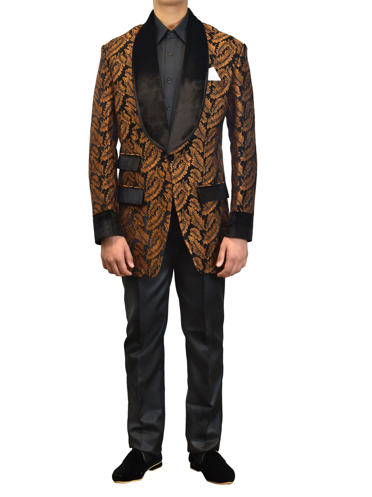 Floral Jacquard Suits Men's Tuxedos Two-piece Slim Fit  Groom Wear Business Style Men's Wedding  Shawl Lapel Jacket Customize