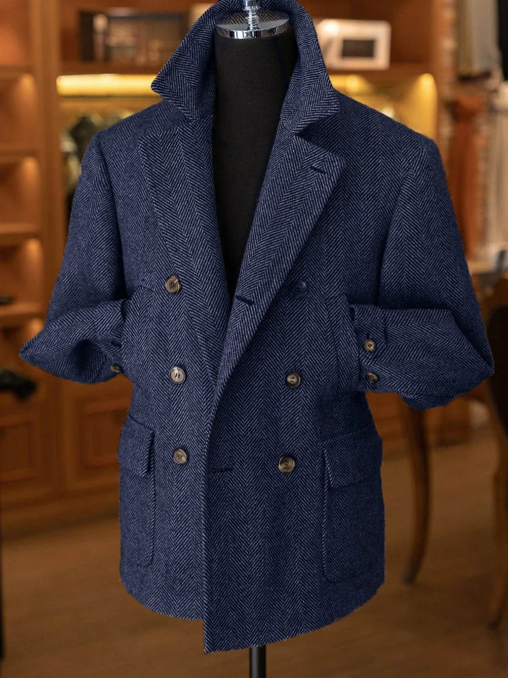 Classic Men Suit Double Breasted  Woolen Blend Wedding Short Tailcoat  Prom Event Business Blazers Customized