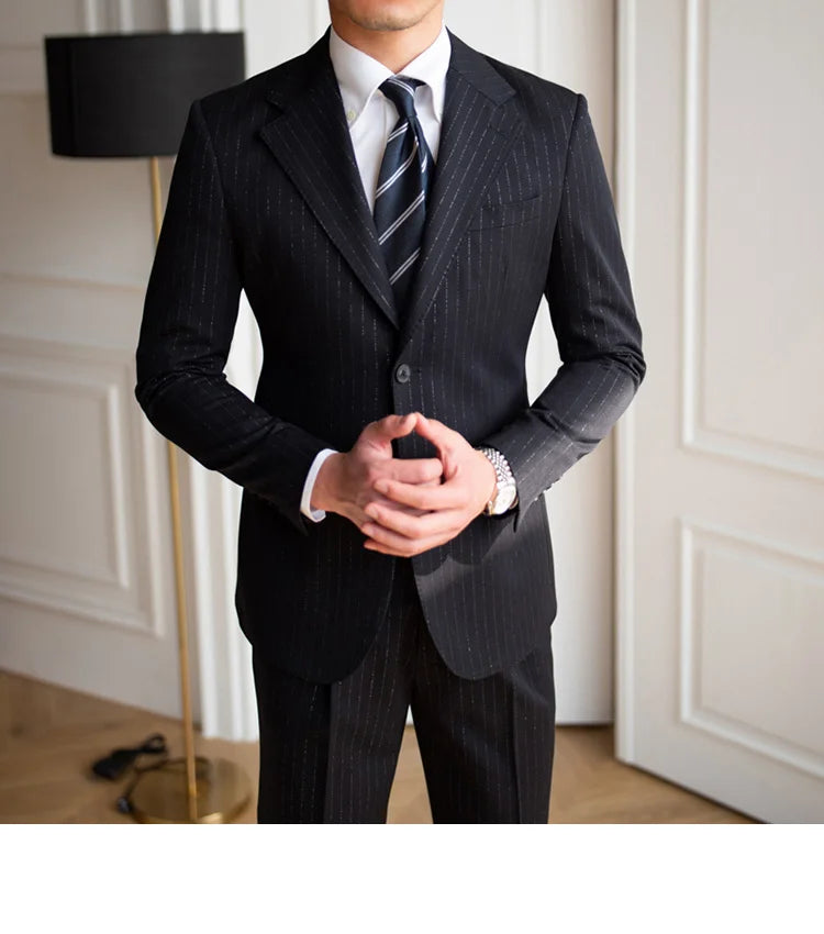 Traje de novio a rayas brillantes para banquete, para hombre, de un solo pecho, de 2 piezas, para fiesta de boda, entallado, para hombre