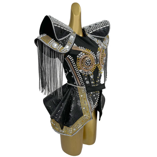 Sexy Rivets Diamonds Sequins Tassel Bodysuits Stage Performance Short Jumpsuit Night Club Exotic Dancer Outfits Women