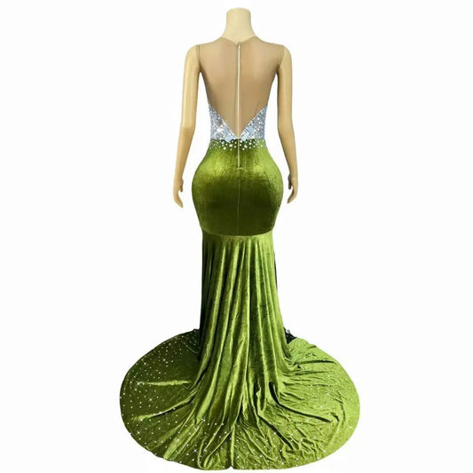 High-end Flashing Silver Mirrors Rhinestones Elegant Trailing Dress Birthday Evening Prom Gown Red Carpet Show Photoshoot Outfit