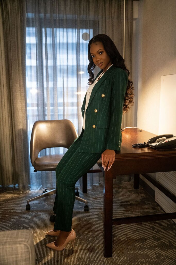 Mother Of The Birde Pants Suits Hunter Green Striped Street Celebration Blazer Set Evening Party Prom Wear 2 Pieces