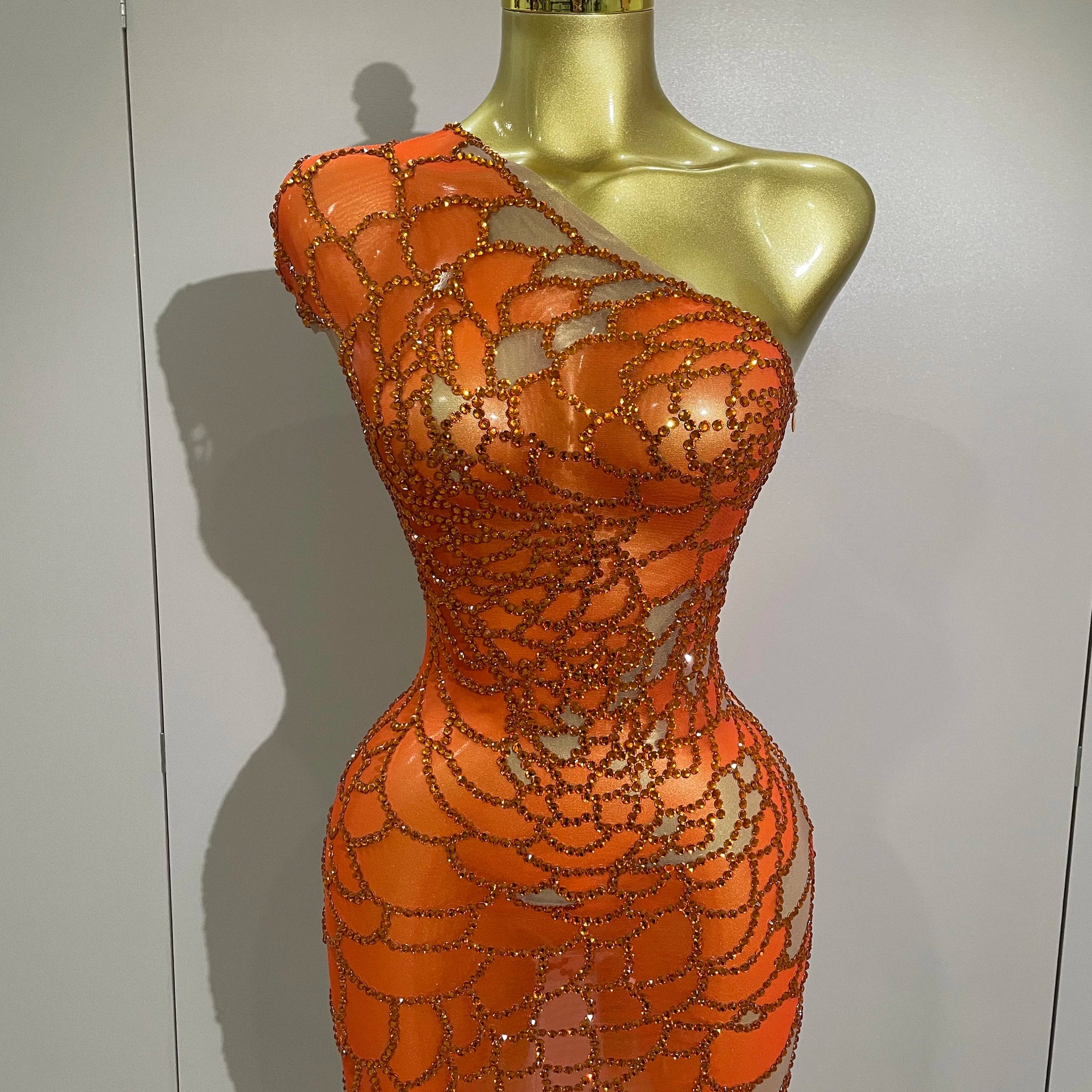 Women Shining Rhinestones Sexy One Shoulder Cultivation Dress Birthday Celebrate Party Evening Gown Singer Stage Costume