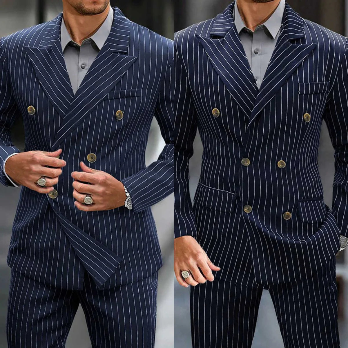 Handsome Wedding Tuxedos 2 Pcs Jacket Pants Long Sleeve Men Suit Gentleman Pinstripe Double Breasted Evening Party Customized