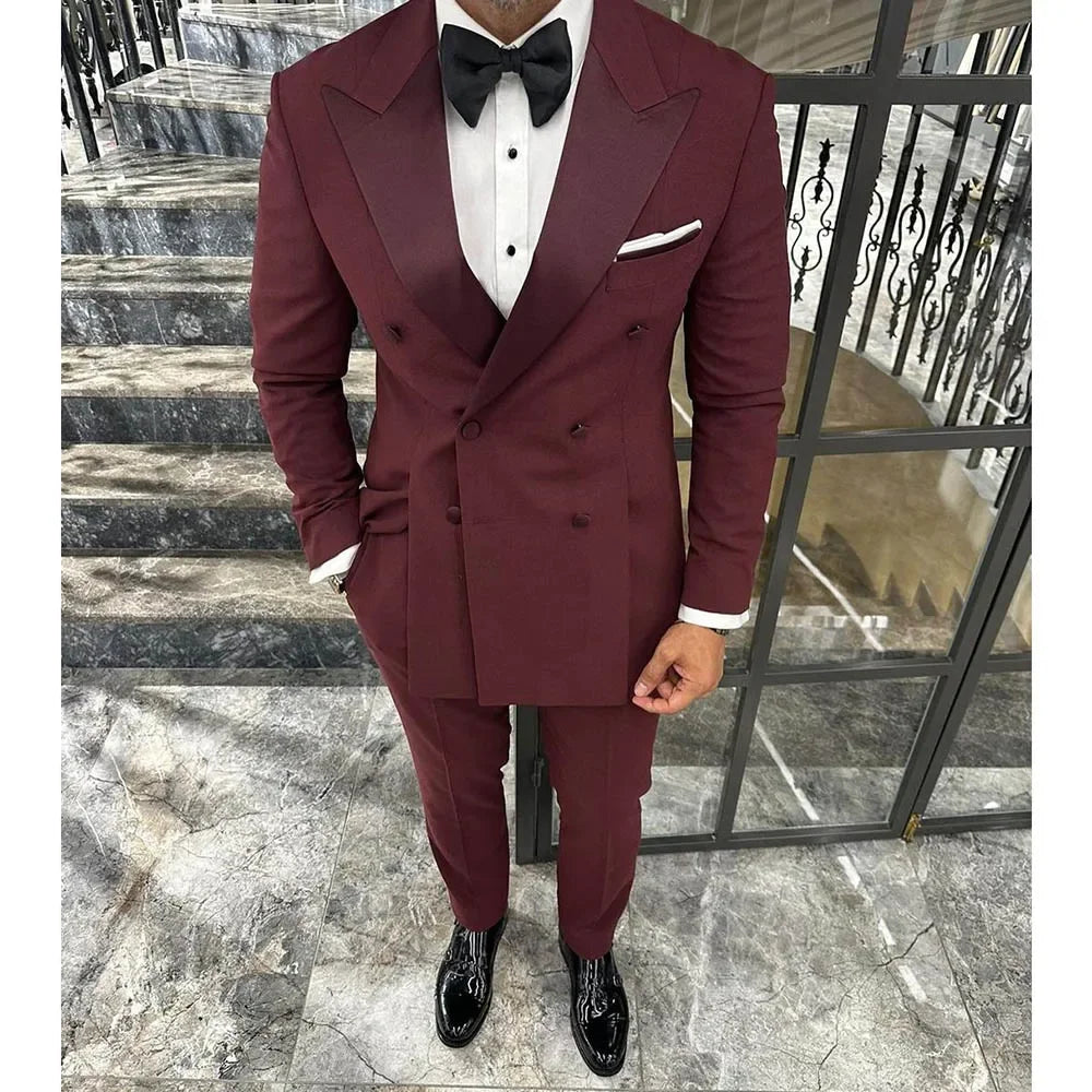 Men Wedding Suits Double Breasted Peak Lapel Tuxedos Groom Party 2 Pcs Blazer Pants Business Party Customized Suit