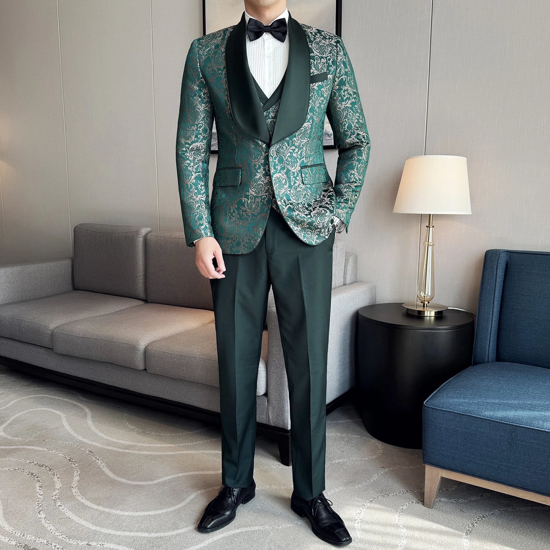Men's British Style Business Casual Three-Piece Suit Vest Trousers High-Density Jacquard Wedding Dress