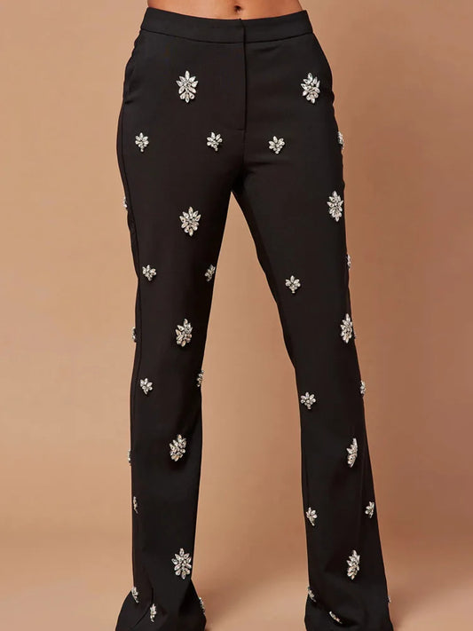 Patchwork Diamonds Two Piece Set for Women Notched Collar Long Sleeve Blazer High Waist Flare Pant Chic Sets Female