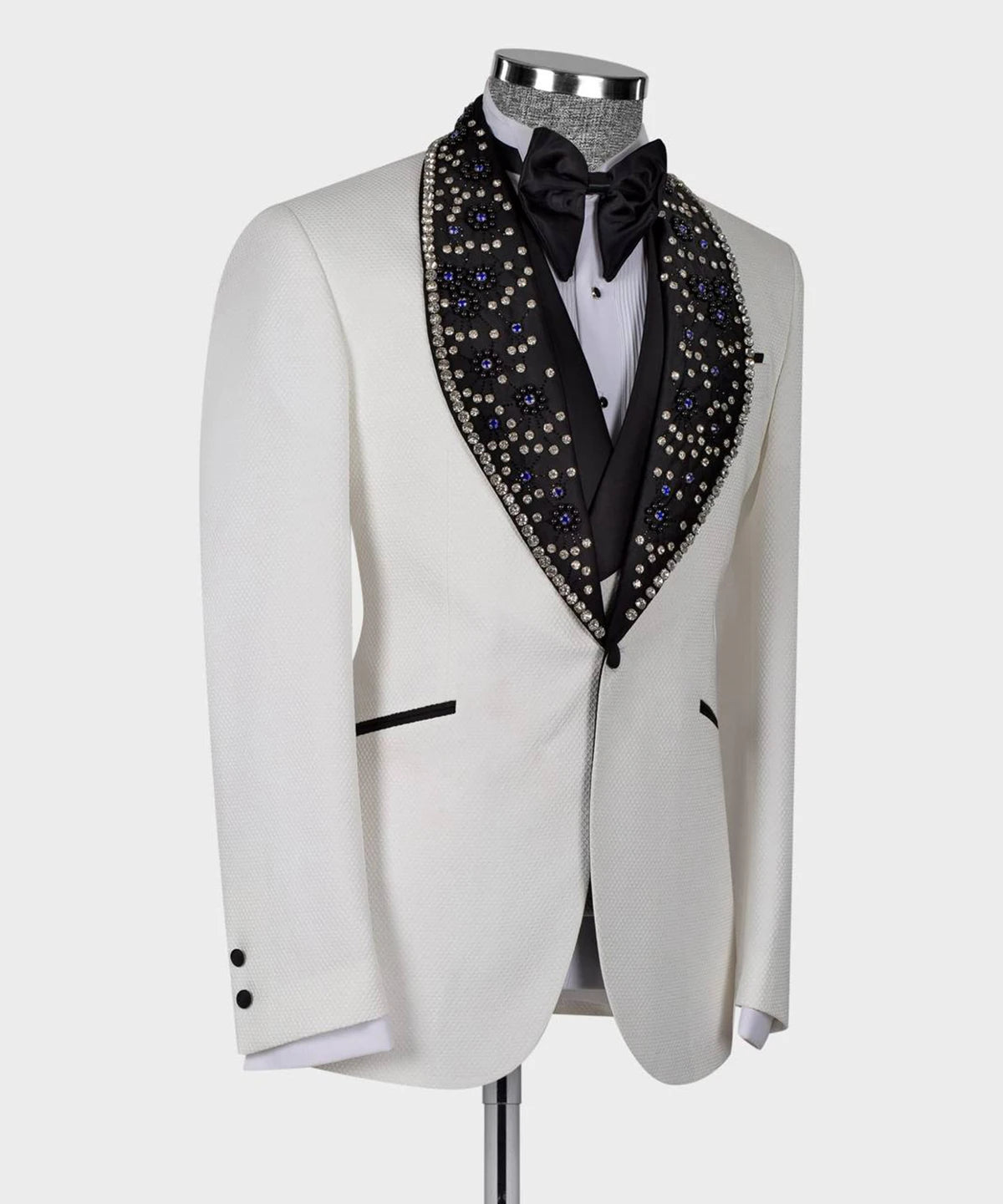 Luxury Men Wedding Jacket Shawl Lapel Slim Fit Suits For Male Crystal Beads 2 Pcs Coat Vest Custom Made