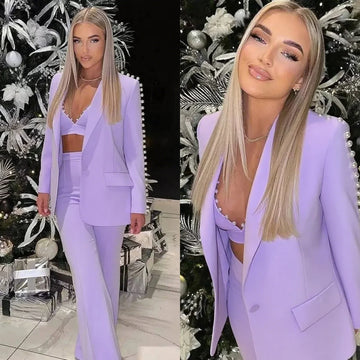 Sexy Suits for Women V-Neck Lady Sequins Set Slim Fit Long Sleeves 3 Pcs Coat Pants Top Prom Party Pearls Jacket Custom Made
