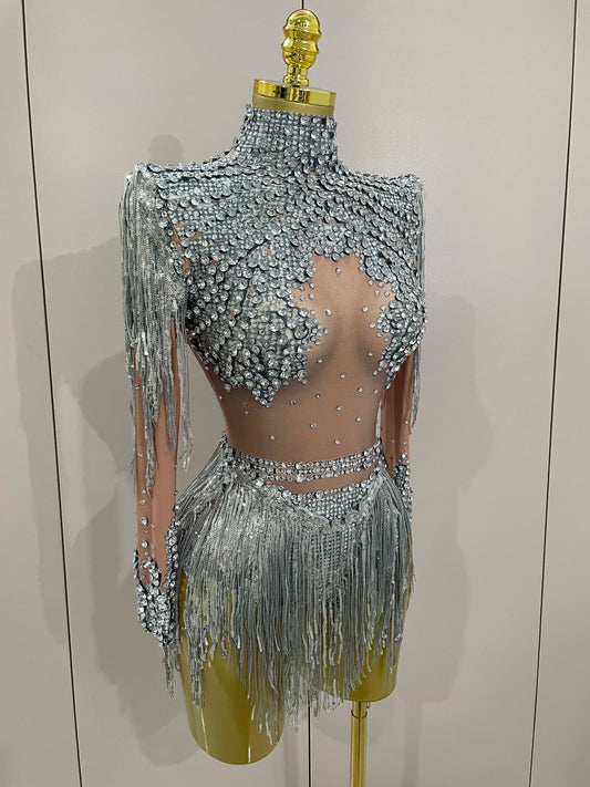 Body extensible à paillettes et strass scintillants pour femme, tenue de fête d'anniversaire, de discothèque, de DJ, de spectacle sur scène