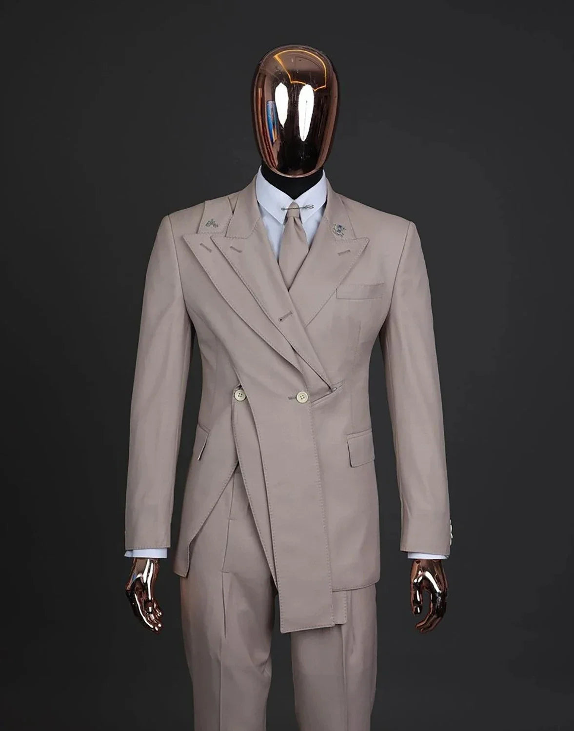 Men Suits Tailor-Made 2 Pieces Set Coat Unique Peaked Lapel Groom Blazer Evening Party Customized Jacket Black Pants