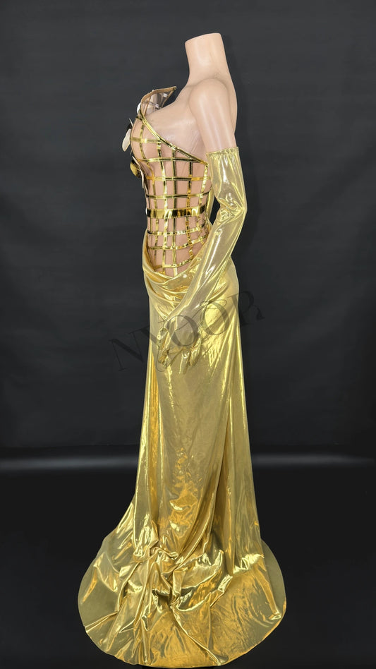 Sexy Mesh See Through Top Long Skirt Gloves Set for Women Elegant Celebrate Evening Prom Birthday Dress Photo Shoot Wear