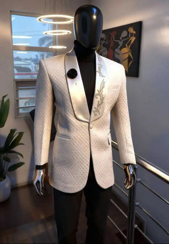 Gentleman Wedding Tuxedos Beaded 2 Pcs Jacket Pants Men Suit Elegant Single Breasted Evening Business Blazer Customized