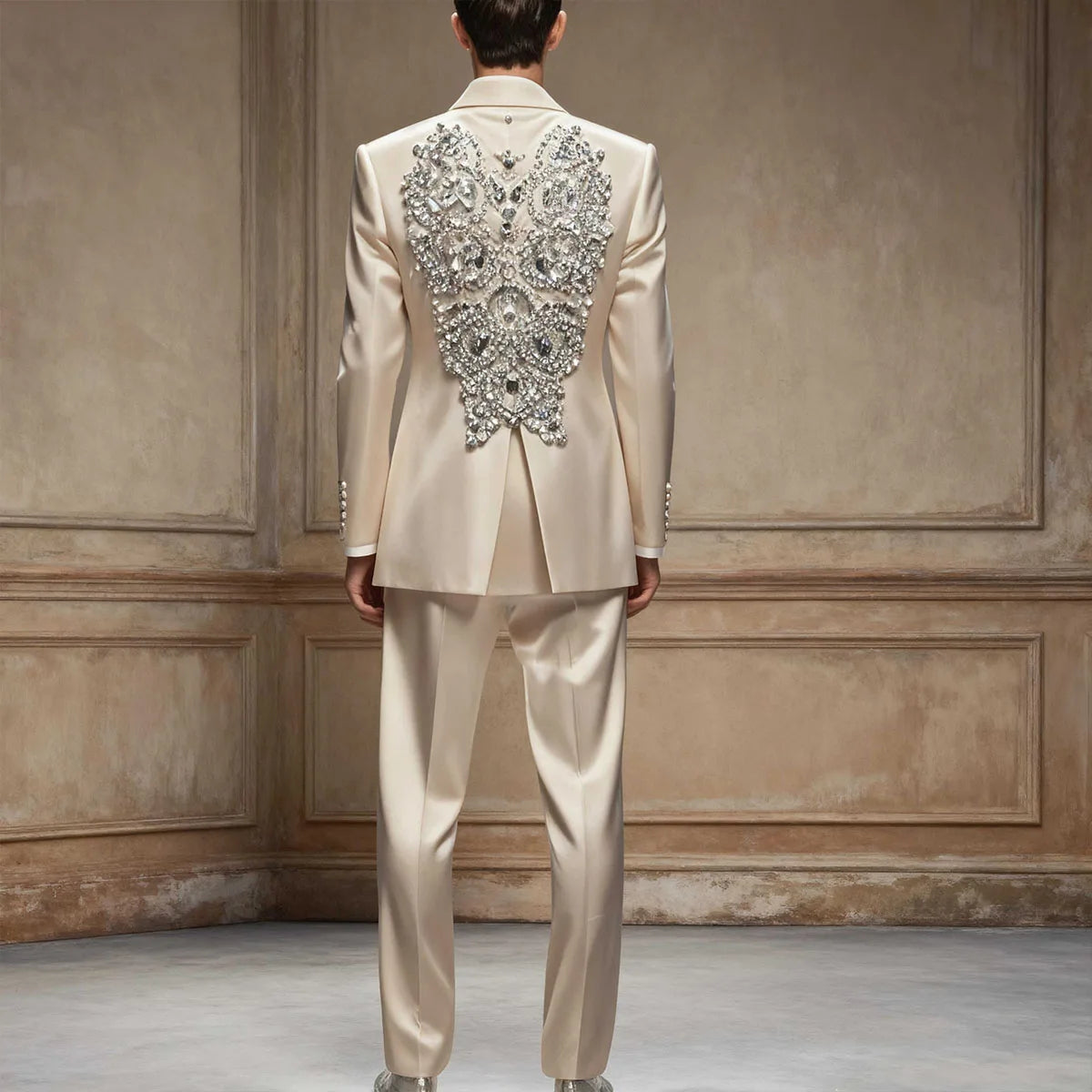 Customized Glitter Crystal Gem Men Suits Slim Fit Wedding Tuxedo Diamond 2 Piece Sets Groom Male Blazers Peak Lapel Party Homme