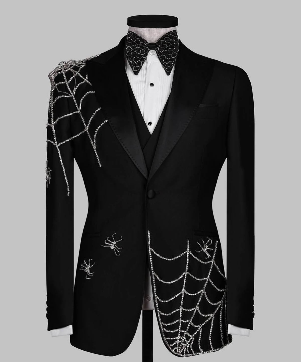 Classic Men Suits Tailor-Made 2 Pieces Set Peaked Lapel Jacket Rhinestone Blazer One Button Groom Customized Coat Vest Pants