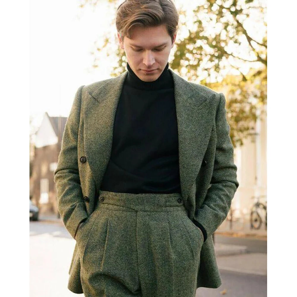 Traje de caballero de dos piezas con doble botonadura de alta calidad, muy popular en la moda, conjunto masculino para uso diario, blazer y pantalones de negocios.