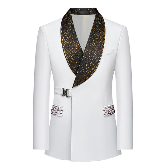 Fashion Men Suits Beads 2 Pieces Set Tailor-Made Shawl Lapel Jacket Blazer Belt Groom Evening Prom Customized Coat Pants