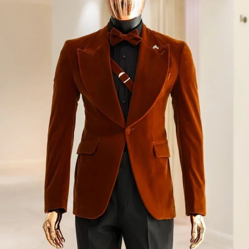 Smoking Velvet Jacket for Men 1 Pc Peaked Lapel Mal Suit Blazer Prom Party Slim Fit Wedding Groom Coat