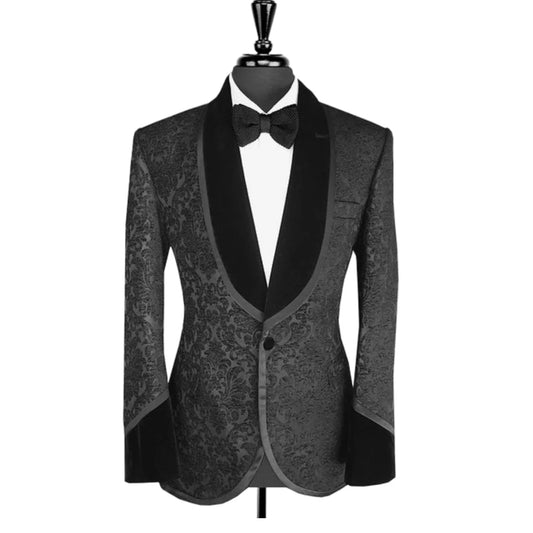 Jacquad Men Suits for Wedding Groom Tuxedo Slim Fit Formal Business Blazer Banquet 2 Pieces Floral Suit Jacket with Pants