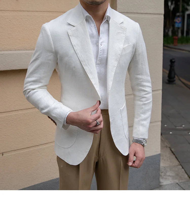 Blazer italiano de lino para hombre, blazer elegante de lujo para hombre, chaqueta para hombre, chaqueta para hombre, chaqueta formal para boda, novio, club social, trajes de chaqueta