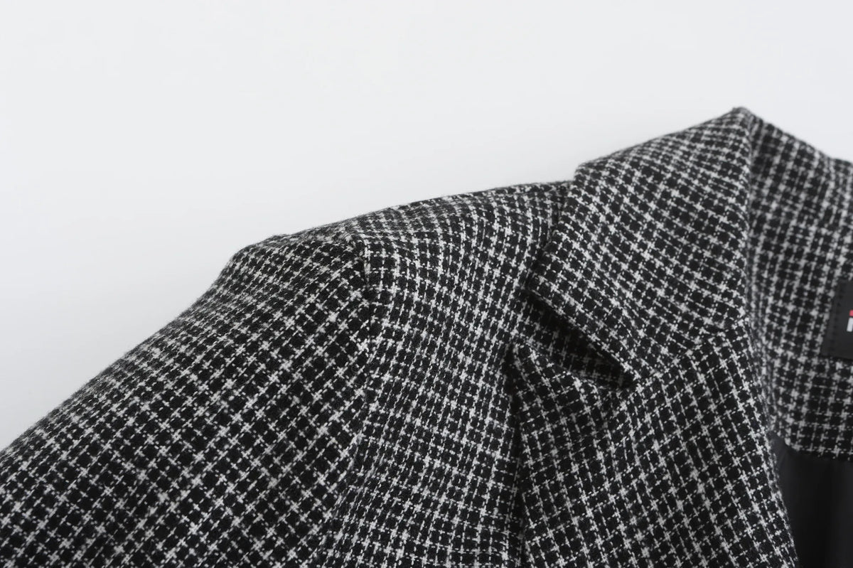 Autumn Men Blazers Slim Fit Plaid Suits Jackets Male Long Sleeve Double-breasted Outerwear Business Casual Coats