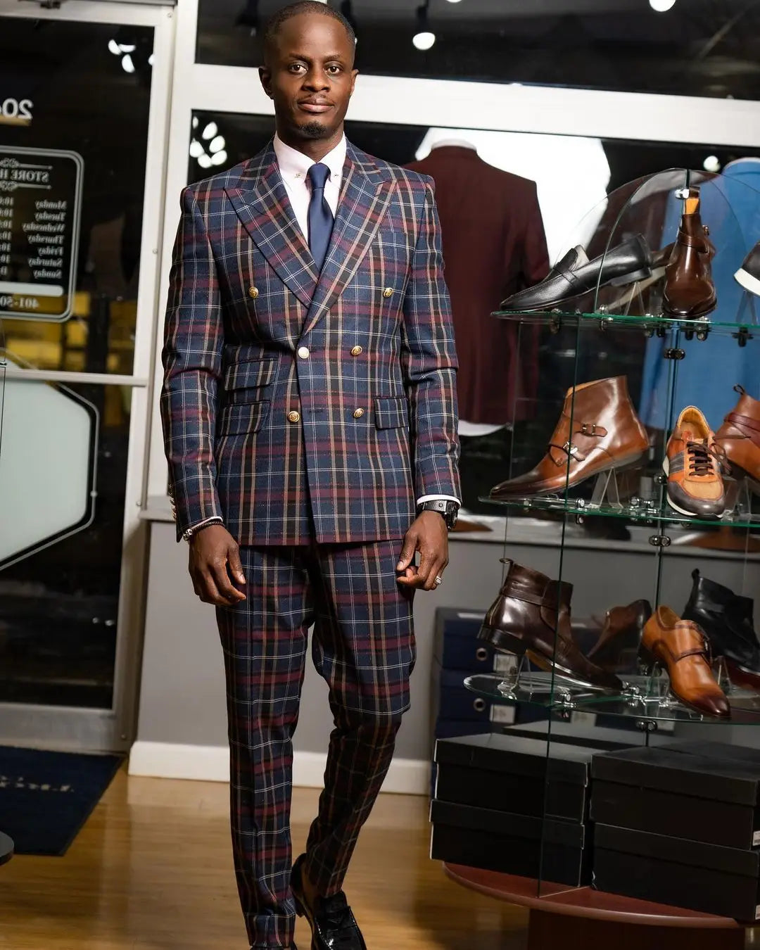 Trajes casuales para hombre con dos botones, dos piezas, chaqueta, pantalones, cuadrícula, hechos a medida, para novio, boda, ocasión formal