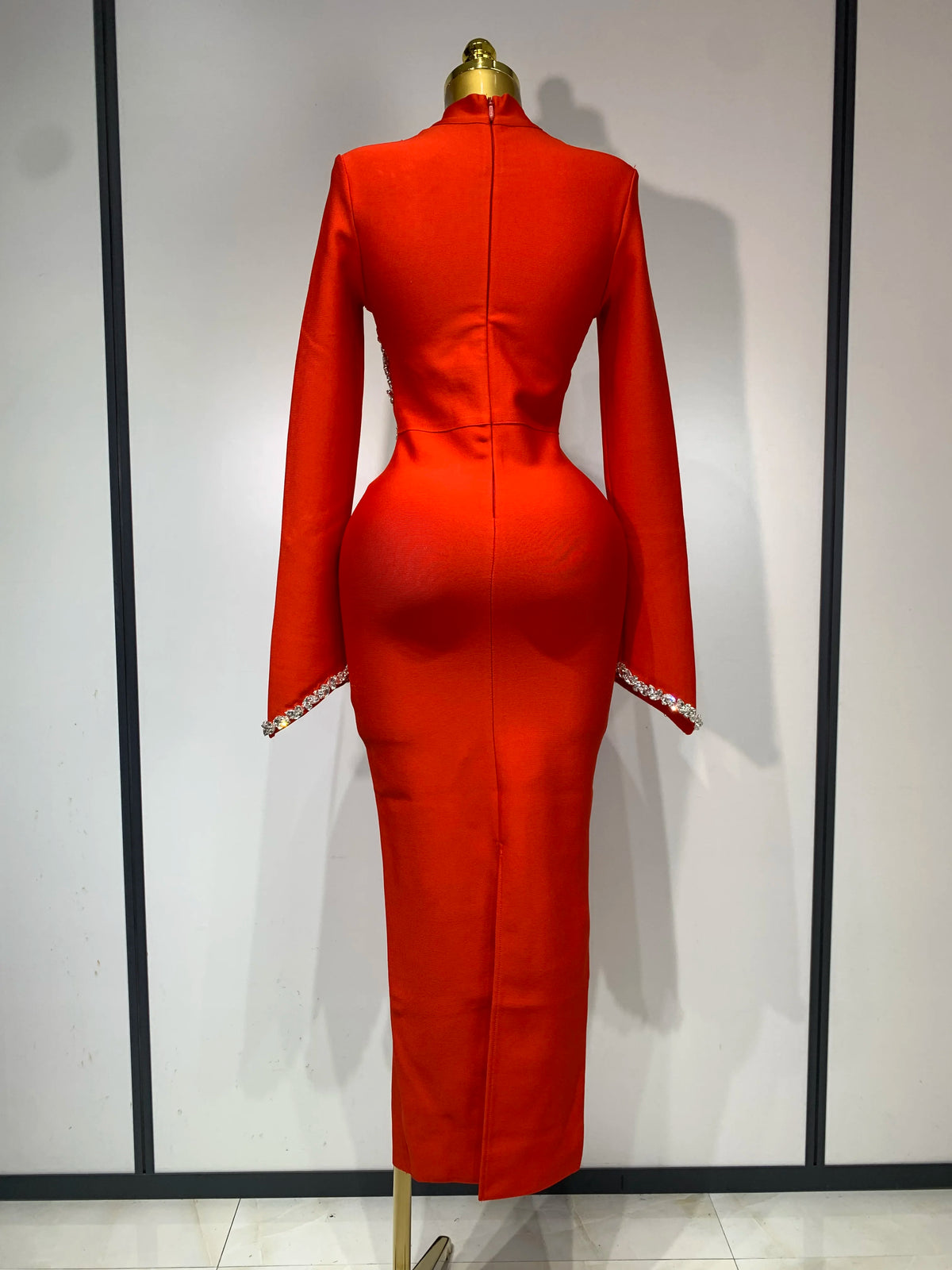 Women Sexy Long Sleeve Diamonds Maxi Long Bodycon Bandage Dress Celebrity Elegant Evening Party Luxury Birthday Dresses